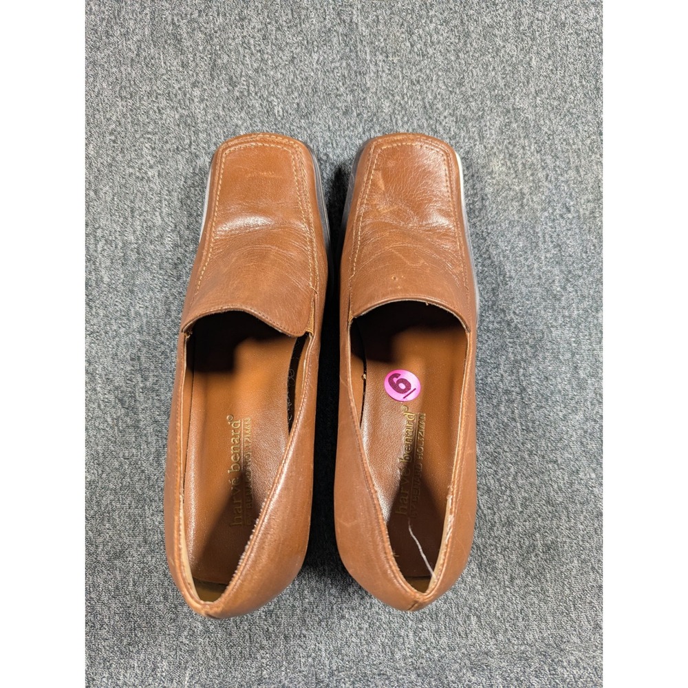 Harve Benard Oliver Tan Leather Square Toe Block Heel Loafers Womens 6M